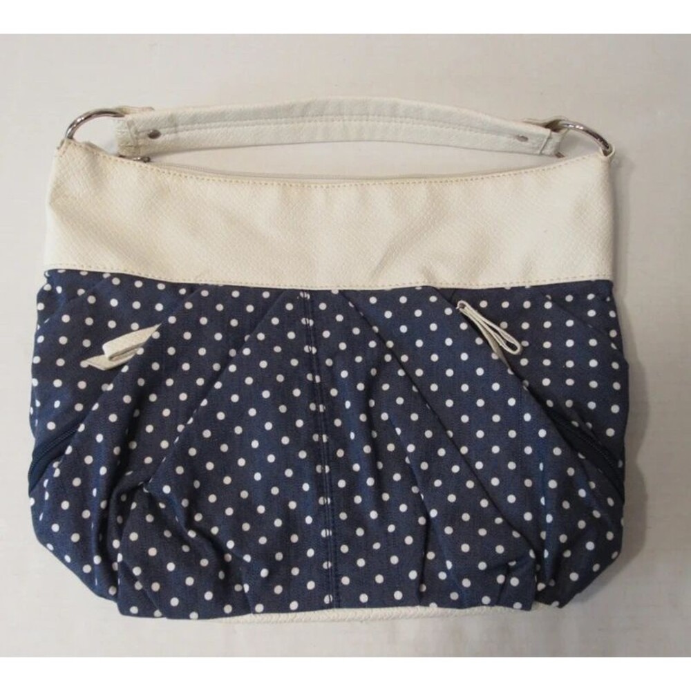 Elle Blue White Polka Dot Single Handle Hobo Satchel Handbag Purse Zip Close